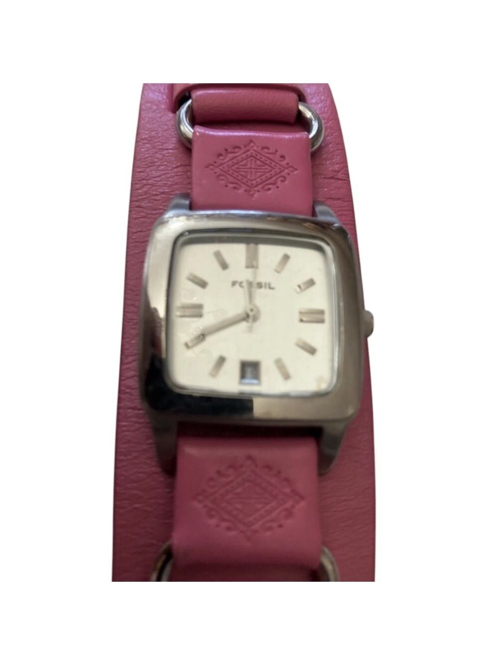 Women's Fossil Pink Leather Band Silver Case Watch - Picture 4 of 4
